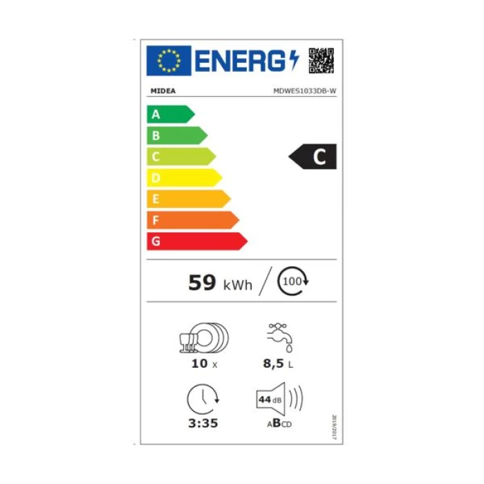 (Preview 2) Midea MDWES1033DB-W Ημιεντοιχιζόμενο Πλυντήριο Πιάτων 45cm